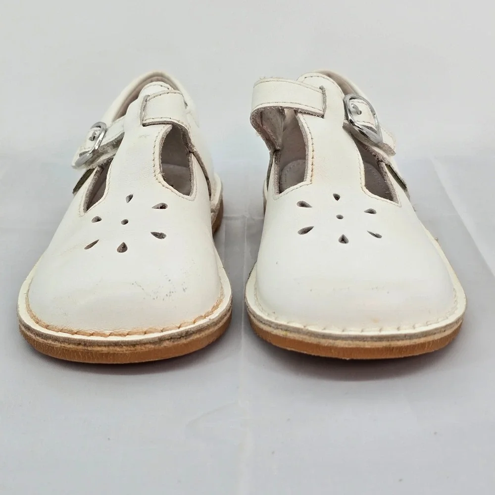 L'Amour Girls White Leather T-Strap Mary Jane Shoes Size 10 Style 751